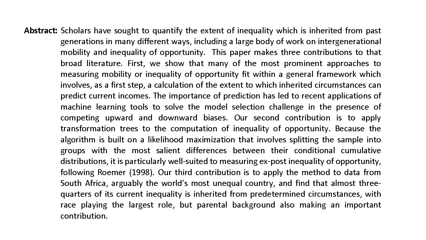 Inherited Inequality: A General Framework And An Application To South 