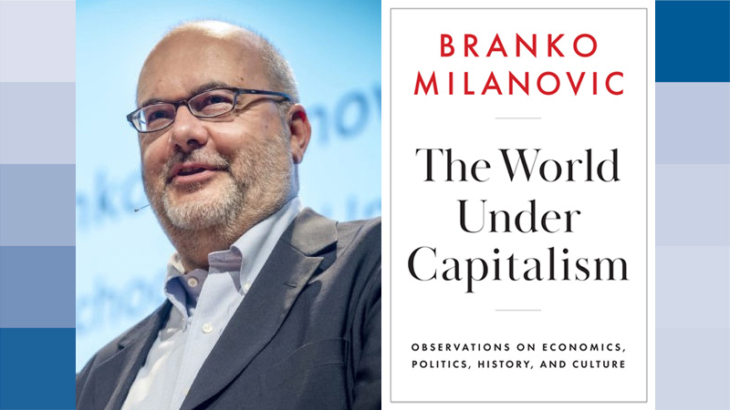 Headshot of Branko Milanovic alongside the cover of his book 